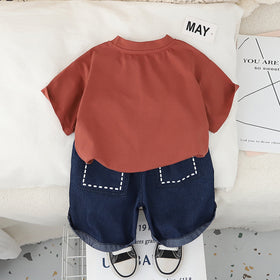 Boys Red Dollhouse Printed T-Shirt With Denim Shorts Set 2 pc. Sets