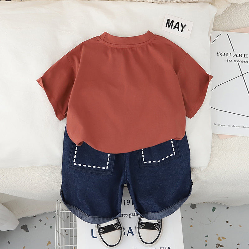 Boys Red Dollhouse Printed T-Shirt With Denim Shorts Set 2 pc. Sets