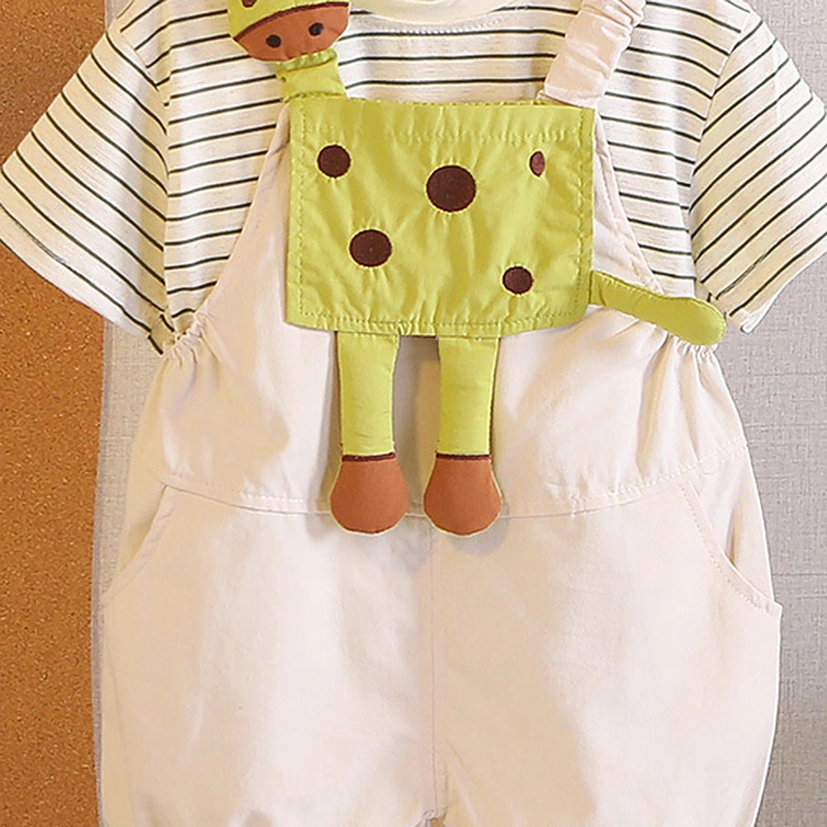 Boys Short Sleeve T-Shirt With Beige Animal Applique Dungaree Sets 2 pc. Sets