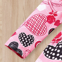 Girls Pink Heart Printed Long Sleeves Fit And Flared Dress Casual Dresses