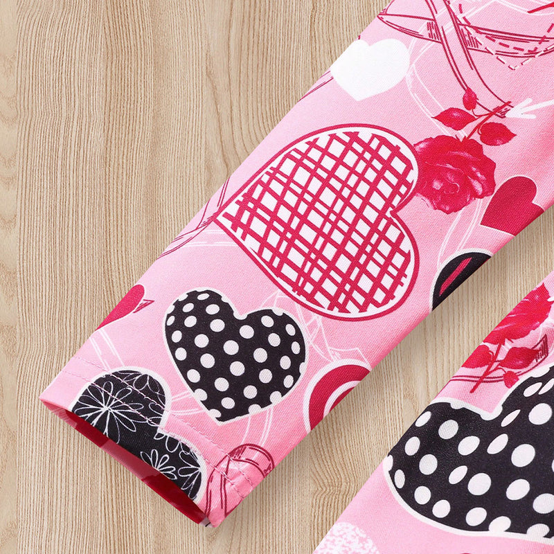 Girls Pink Heart Printed Long Sleeves Fit And Flared Dress Casual Dresses