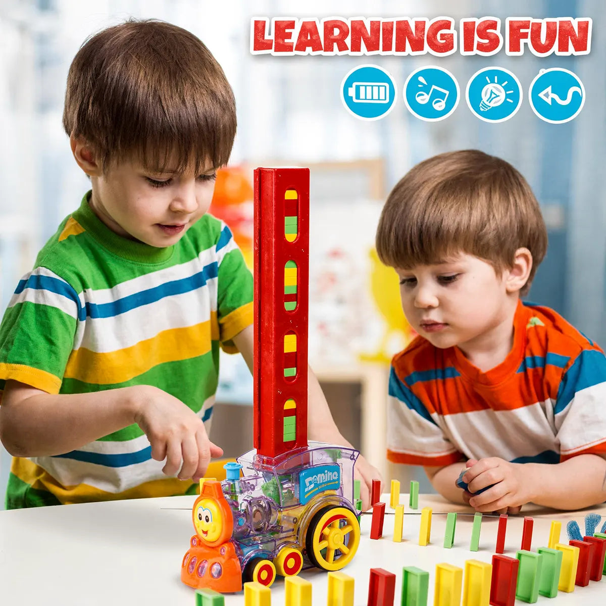 Kids Domino Train Auto-Laying Toy with 40 Tiles Trending Accessories