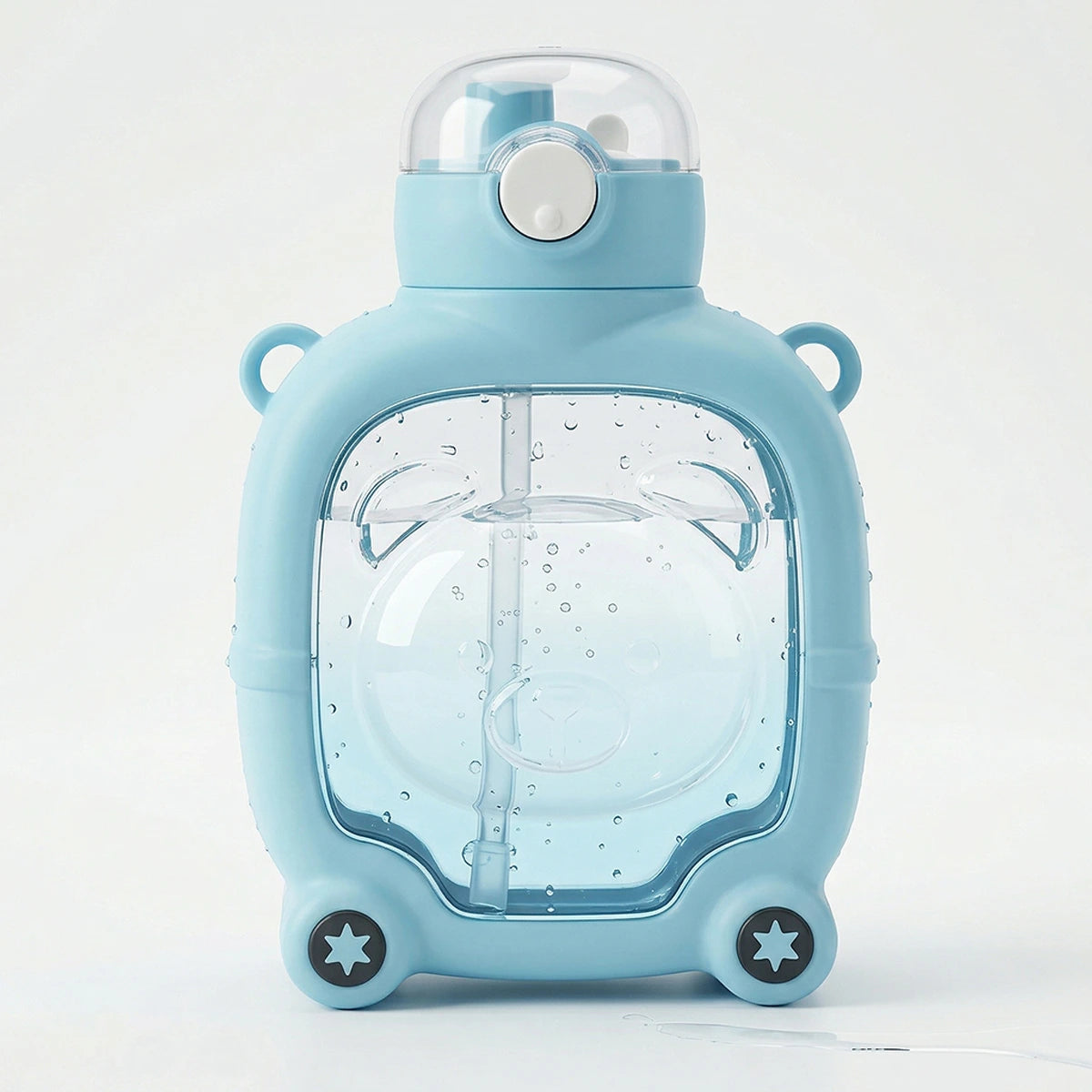 Kids Sky Blue Bear Cartoon Straw Water Bottle Trending Accessories Turquoise Blue Onesize