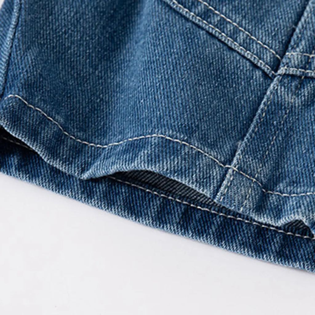 Boys Blue Solid Denim Short With Elasticated Waistband Shorts