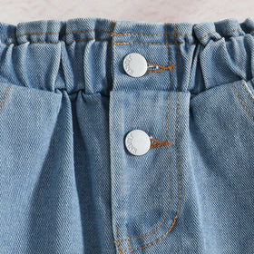 Girls Grey Butterfly Embellished Short Sleeve T-Shirt With Denim Skirt Sets 2 pc. Sets