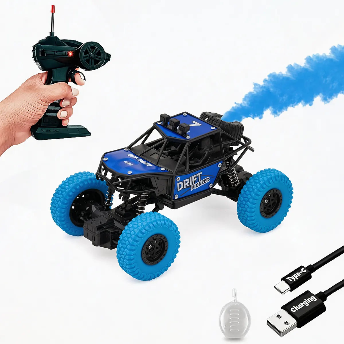 Kids Blue Rechargeable RC Monster Truck with Smoke Effect Trending Accessories Blue Onesize