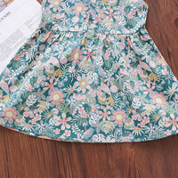 Girls Teal Floral Printed Peter Pan Collar A-line Dress Casual Dresses