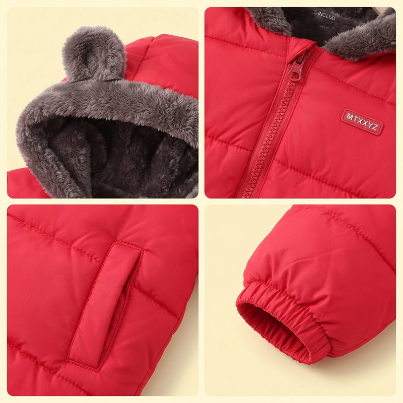 Boys Red Bear Ear On Hood Zip-up Puffer Jacket Coats & Jackets
