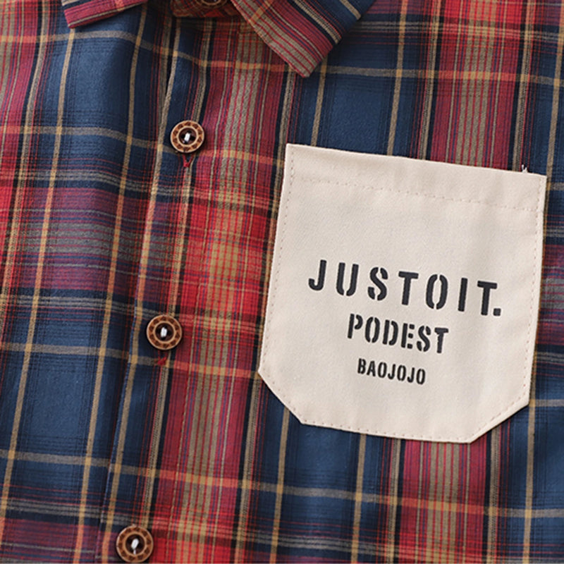 Boys Red Checked Shirt With Printed T-Shirt & Denim Shorts Set Sets