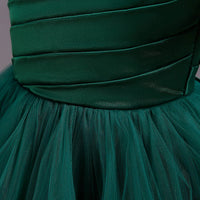 Girls Dark Green Puff Sleeve Ruffle Layered Party Wear Dress Party Dresses