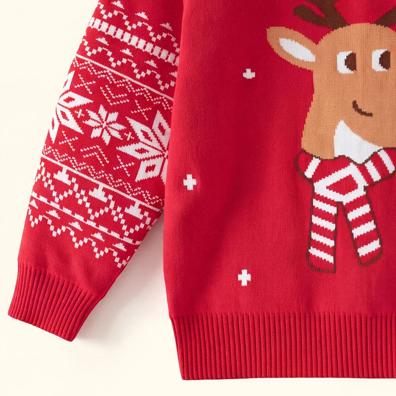 Boys Red Long Sleeve Reindeer Jacquard Sweater Sweaters & Cardigans