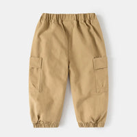 Boys Khaki Utility Cargo Pants With Elasticated Waist Band Pants