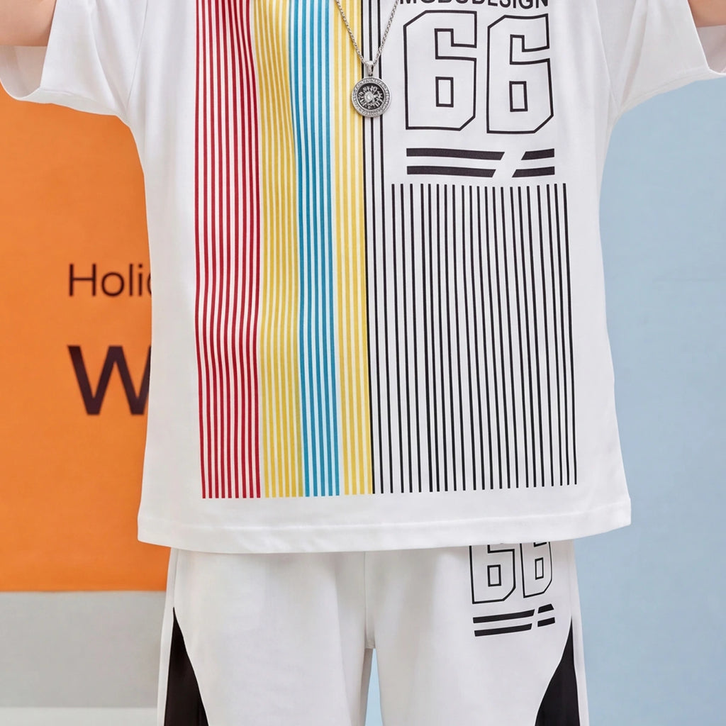 Boys White Typographic Print Short Sleeve T-Shirt With Shorts Sets 2 pc. Sets