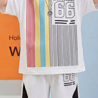 Boys White Typographic Print Short Sleeve T-Shirt With Shorts Sets 2 pc. Sets