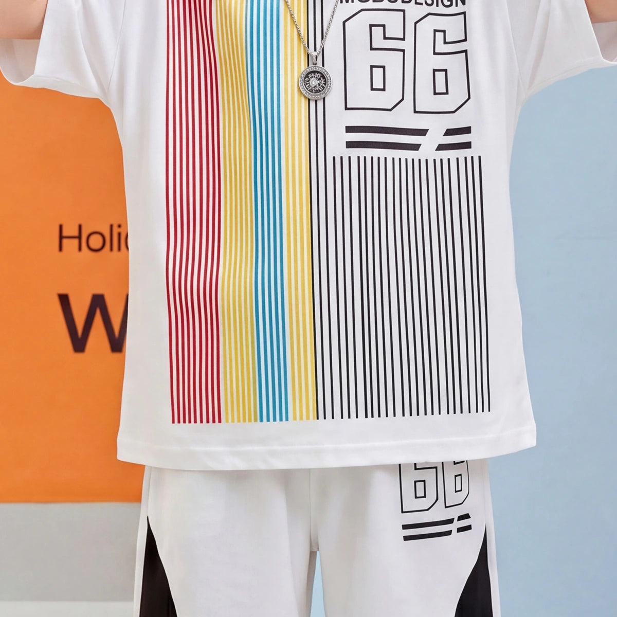 Boys White Typographic Print Short Sleeve T-Shirt With Shorts Sets 2 pc. Sets