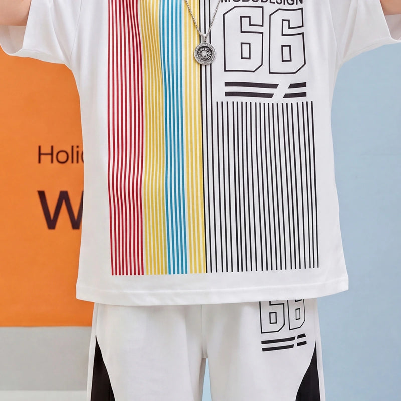 Boys White Typographic Print Short Sleeve T-Shirt With Shorts Sets 2 pc. Sets