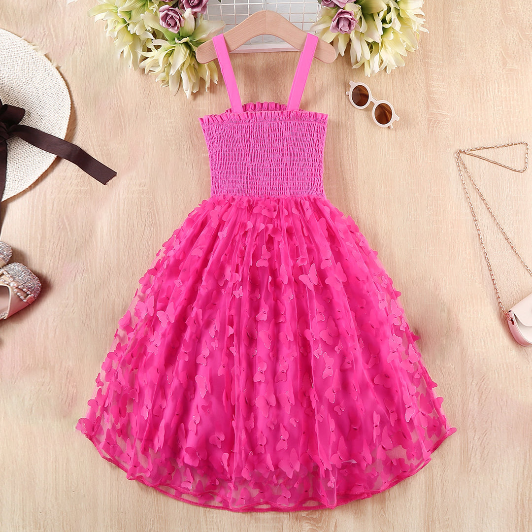 Girls Sleeveless Butterfly Applique Fit & Flare Dress Casual Dresses