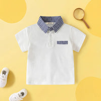 Boys White Short Sleeves Polo T-Shirt With Checked Collar Tshirts White 1-2 Y
