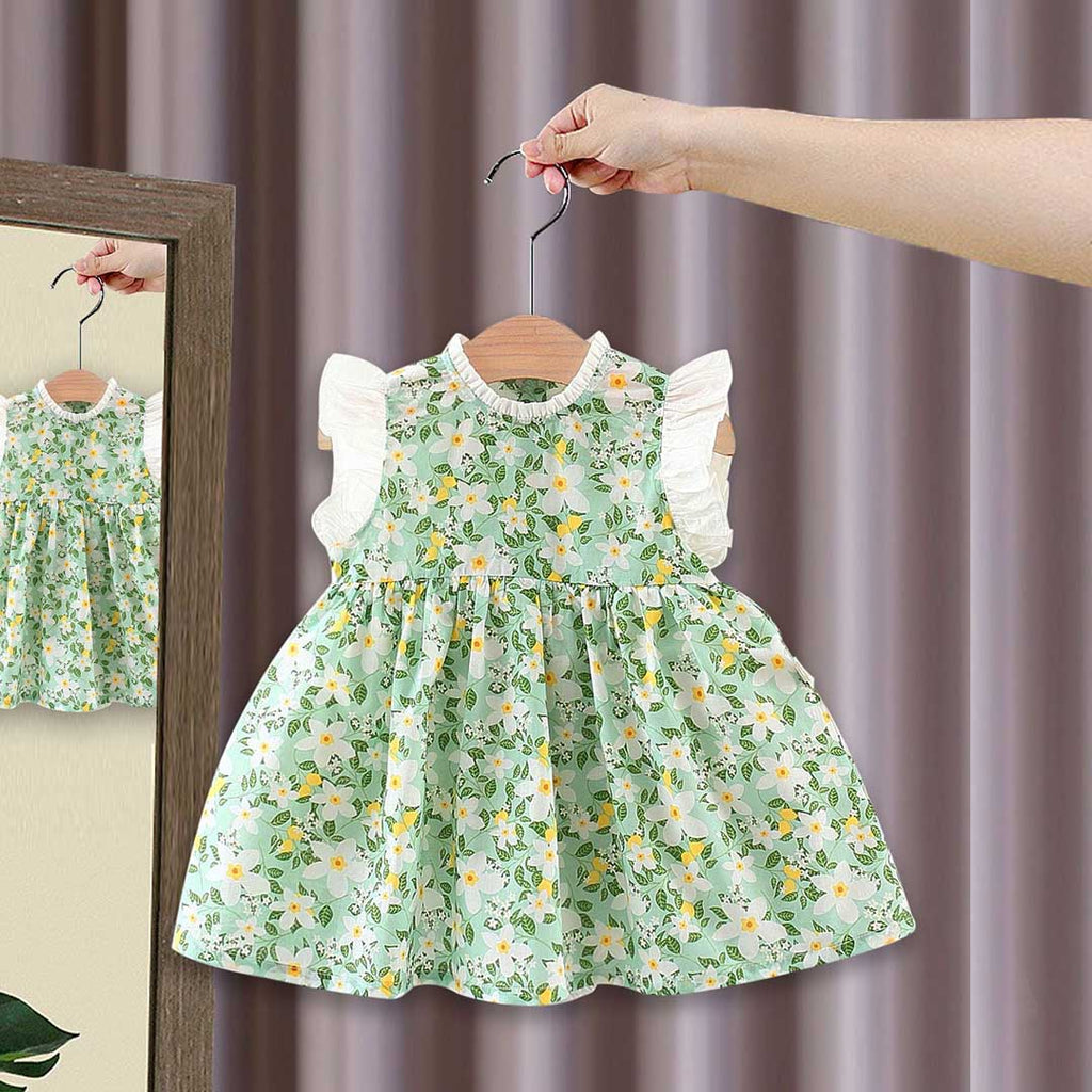 Girls Floral Printed Fit & Flare Dress Casual Dresses Green 1-2 Y 