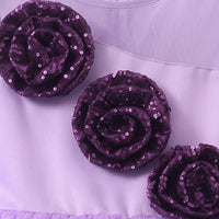 Girls purple sleeveless party gown with floral applique and tulle