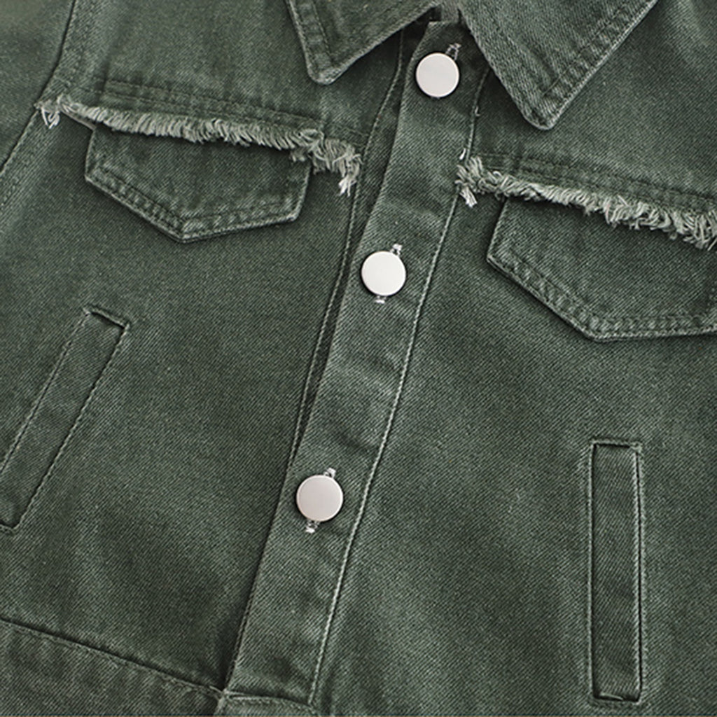 Boys Green Solid Denim Jacket With Printed T-Shirt & Denim Pants Set Sets