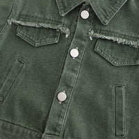 Boys Green Solid Denim Jacket With Printed T-Shirt & Denim Pants Set Sets