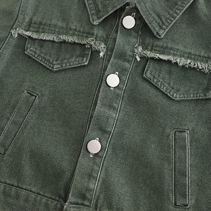 Boys Green Solid Denim Jacket With Printed T-Shirt & Denim Pants Set Sets