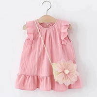 Girls Pink Sleeveless Summer A-line Dress With Sling Bag Casual Dresses