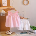 Girls Light Pink Gingham Checked Sleeveless Top With Short Sets Sets Light Pink 1-2 Y