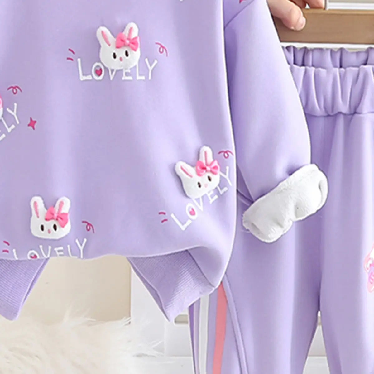 Girls Purple Applique Regular Sweatshirt With Trousers Sets 2 pc. Sets