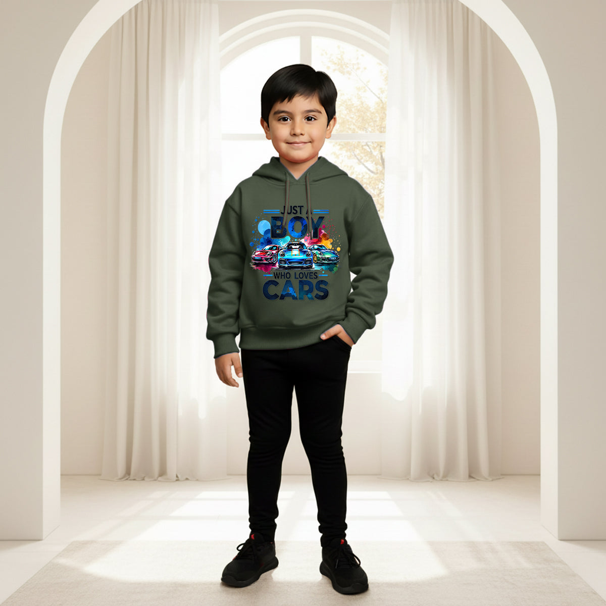Boys Green Car Graphics Hoodies Sweatshirt Sweatshirts & Hoodies Green 4-5 Y