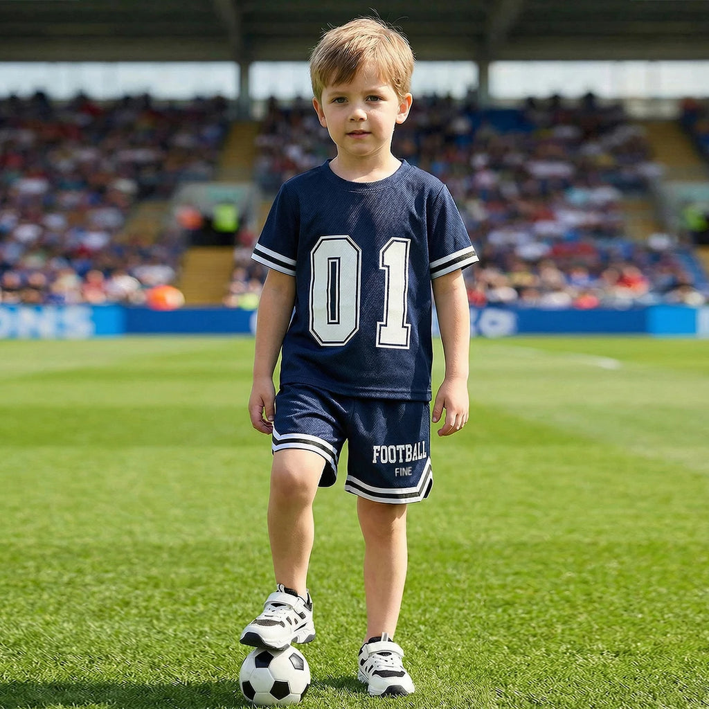 Boys Navy Blue Short Sleeve Alphanumeric Print T-Shirt With Shorts Sets 2 pc. Sets