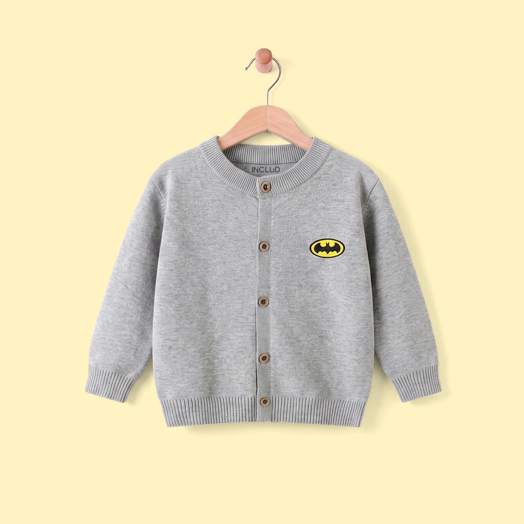 Boys Grey Batman Logo Printed Cardigan Sweaters & Cardigans Grey 2-3 Y