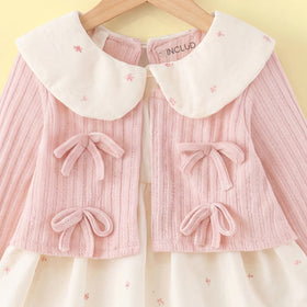 Girls Pink Long Sleeve Floral Print A-line Dress Casual Dresses