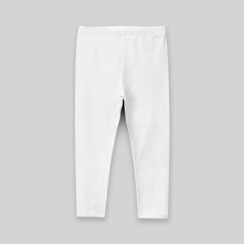 Girls Off White Solid Ankle Length Leggings Leggings & Tights