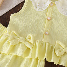 Girls Yellow Textured Sleeveless Top With Shorts Sets 2 pc. Sets