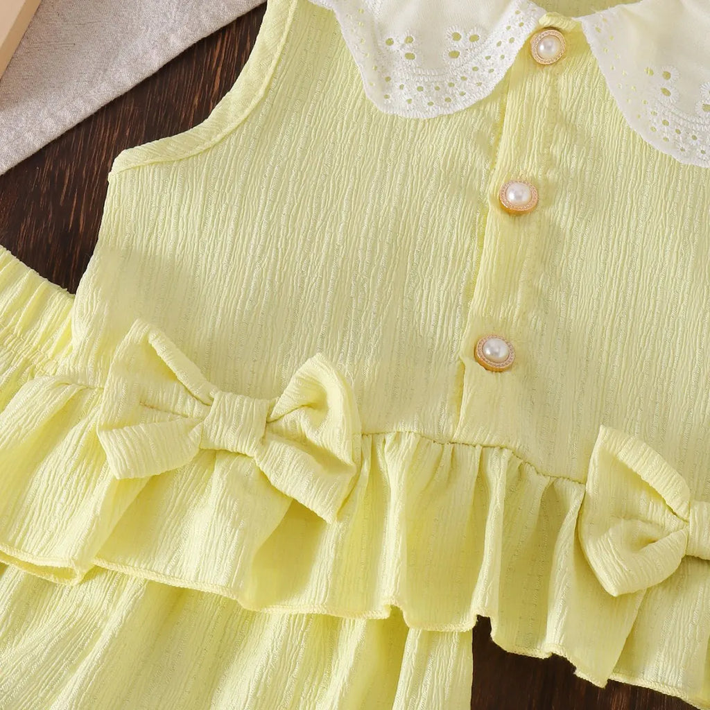 Girls Yellow Textured Sleeveless Top With Shorts Sets 2 pc. Sets