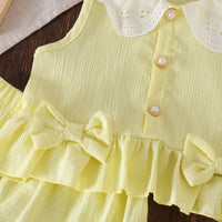 Girls Yellow Textured Sleeveless Top With Shorts Sets 2 pc. Sets
