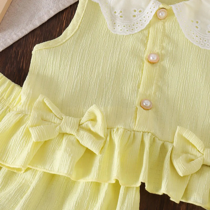 Girls Yellow Textured Sleeveless Top With Shorts Sets 2 pc. Sets