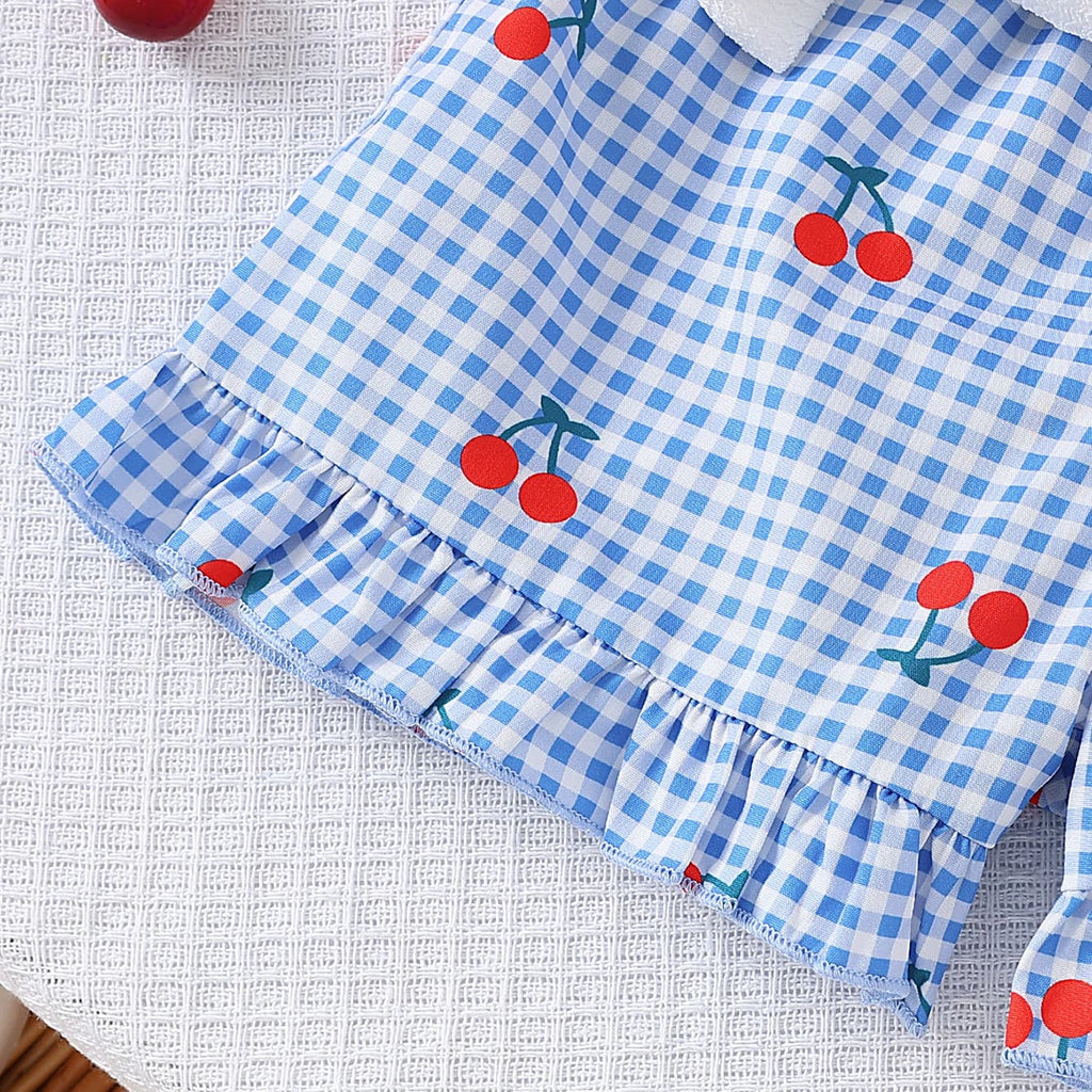 Girls White Cherry Applique Sleeveless Top With Shorts Sets 2 pc. Sets