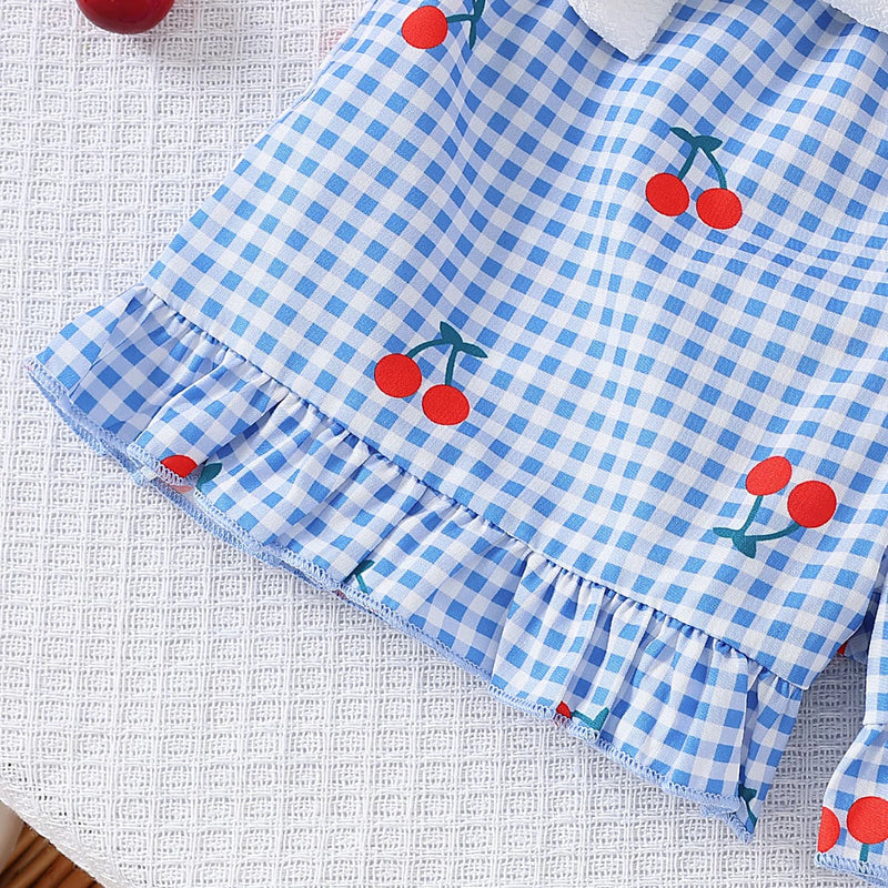 Girls White Cherry Applique Sleeveless Top With Shorts Sets 2 pc. Sets