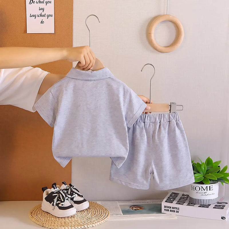 Boys Grey Short Sleeve Polo T-Shirt with Elasticated Shorts Clothing Sets 2 pc. Sets