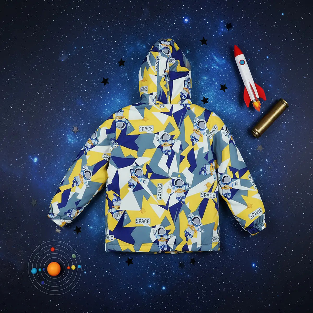 Boys Yellow Astronaut Printed Hooded Zipper Jacket Coats & Jackets