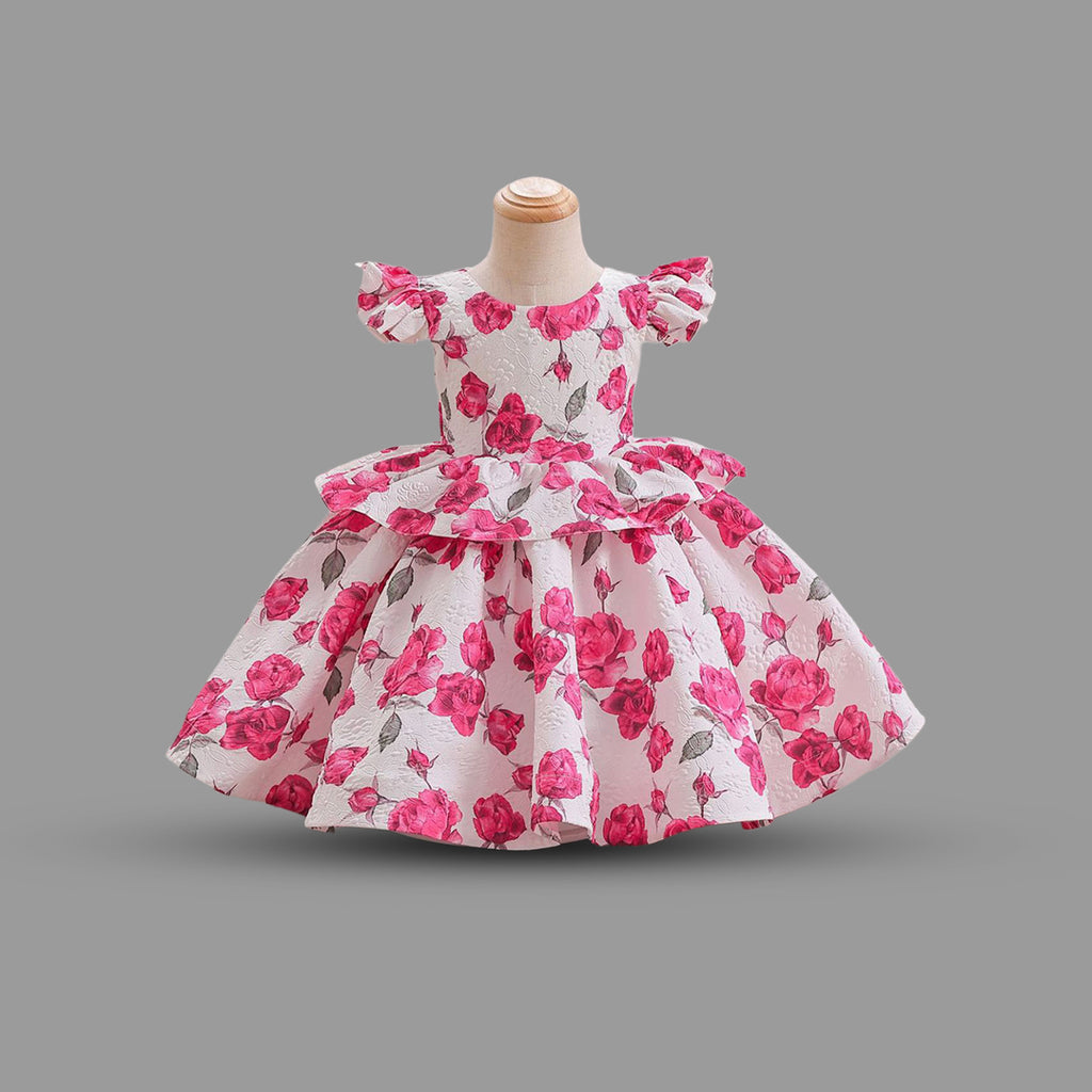 Girls Floral Print Tulle Party Dress