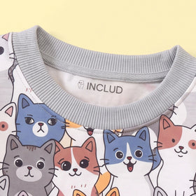 Boys Grey Cat Print Sweatshirt With Pants Sets 2 pc. Sets