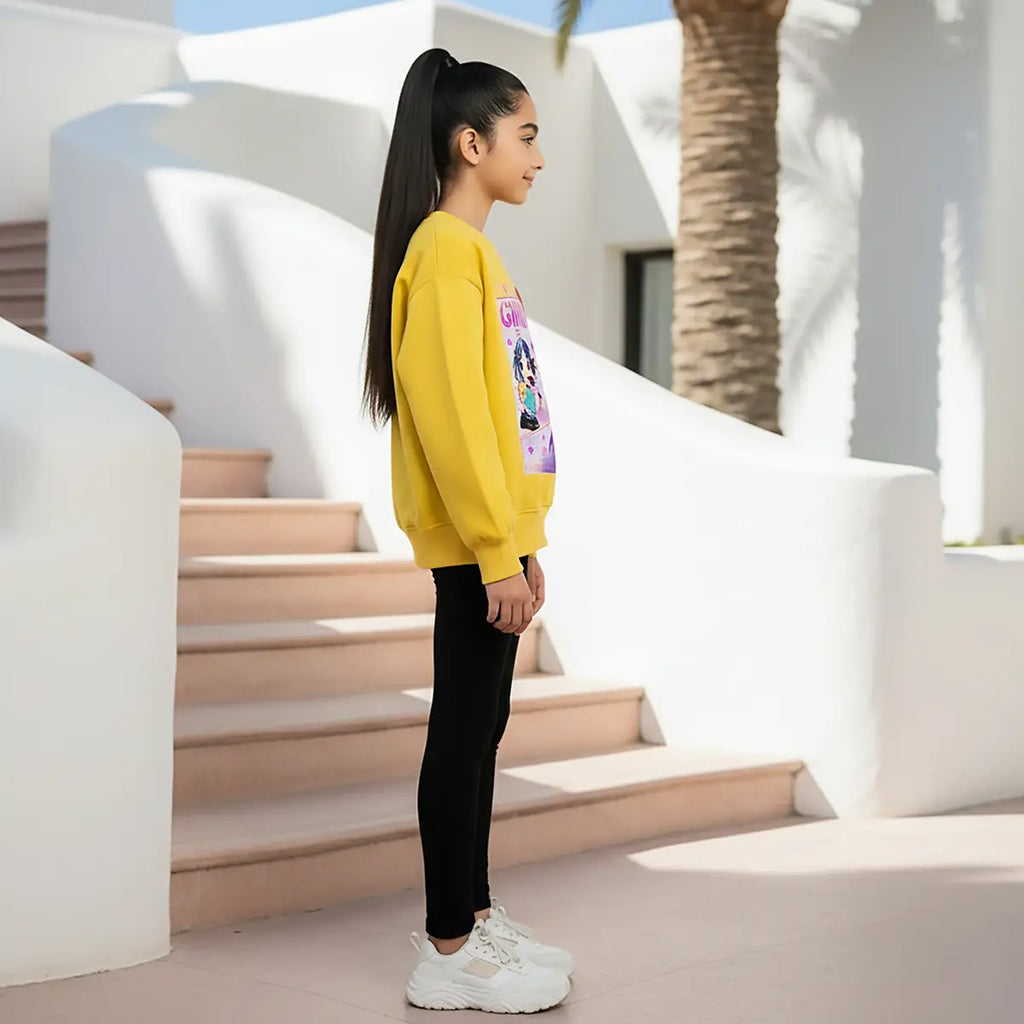 Girls Yellow K-Pop Gorgeous-Girl Graphics Sweatshirt Sweatshirts & Hoodies