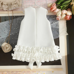 Girls White Sleeveless Large Bow Applique A-line Party Wear Dress Party Dresses