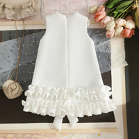 Girls White Sleeveless Large Bow Applique A-line Party Wear Dress Party Dresses