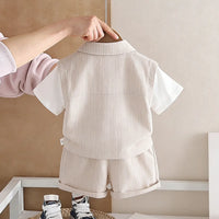 Boys Light Brown Striped Zip-Up T-Shirt With Shorts Sets Sets
