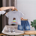 Boys Sky Blue Bear Applique T-Shirt With Denim Shorts Sets 2 pc. Sets Grey 1-2 Y